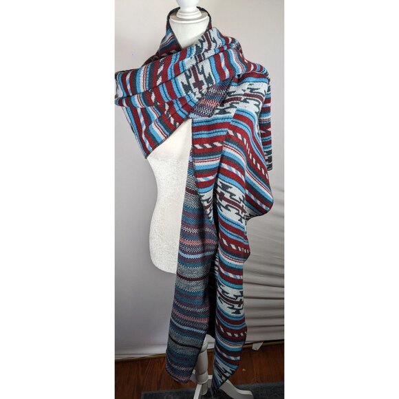 Free People Southwestern/Aztec Print Red And Blue Woven Scarf - Picture 6 of 7